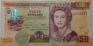 Belize 50 Dollars, 1997-2021 obverse