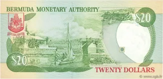 Bermuda 20 Dollars - Elizabeth II, 1997 P-47 reverse