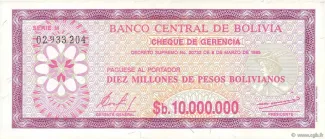 Bolivia 10,000,000 Pesos, 1985 P-194 obverse