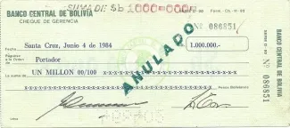 Bolivia 1,000,000 Pesos, 1984 P-178 obverse