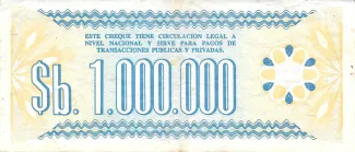 Bolivia 1,000,000 Pesos, 1985 P-192 reverse