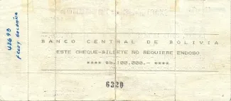 Bolivia 100,000 Pesos, 1984 P-180 reverse