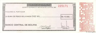 Bolivia 10,000 Pesos, 1982 P-173 obverse