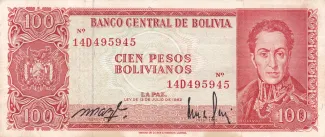 Bolivia 100 Pesos, 1962 image