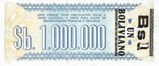 Bolivia 1 Boliviano, 1987 P-199 reverse