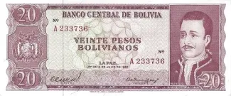 Bolivia 20 Pesos, 1962 image