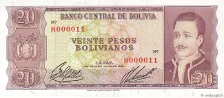 Bolivia 20 Pesos, 1962 image