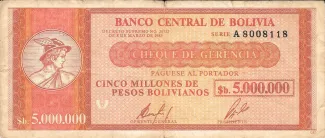 Bolivia 5,000,000 Pesos, 1985 P-191 obverse