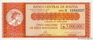 Bolivia 5,000,000 Pesos, 1985 P-192 obverse
