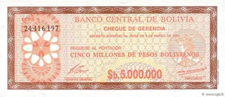 Bolivia 5,000,000 Pesos, 1985 P-193 obverse