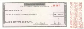 Bolivia 5,000 Pesos, 1982 P-172 obverse