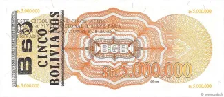 Bolivia 5 Bolivianos, 1987 P-200 reverse