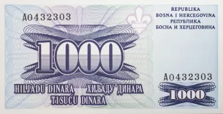 Bosnia and Herzegovina 1,000 Dinara, 1992 P-47 obverse