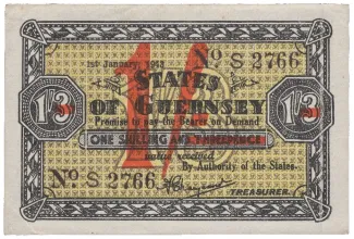 Guernsey 1 Shilling on 1 Shilling 3 Pence, 1942-1943 obverse