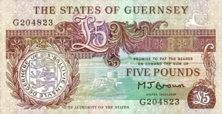 Guernsey 5 Pounds, 1991-1995 obverse