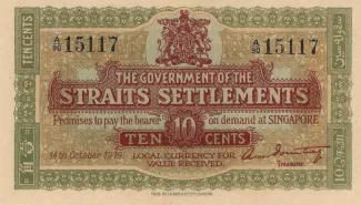 British Malaysia 10 Cents, 1919 image
