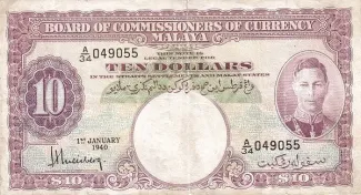 British Malaysia 10 Dollars, 1940 image