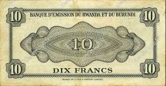 Burundi 10 Francs, 1964 reverse