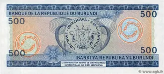 Burundi 500 Francs, 1977-1988 reverse