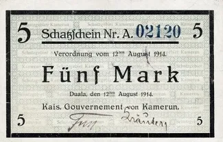Cameroon 5 Marks, 1914 obverse