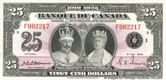Canada 25 Dollars, 1935 P-49 obverse