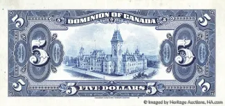 Canada 5 Dollars, 1924 reverse