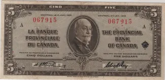 Canada 5 Dollars, 1935 obverse