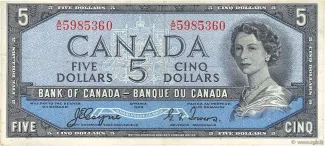 Canada 5 Dollars, 1954 image