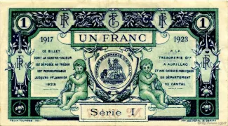 Cantal, Department of 1 Francs, 1917-1923 P-16 reverse