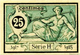 Cantal, Department of 25 Centimes, 1917-1923 P-16 reverse