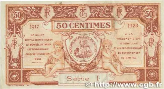 Cantal, Department of 50 Centimes, 1917-1923 P-16 reverse