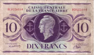 Central African States 10 Francs, 1944 image