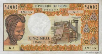 Chad 5.000 Francs, 1976-1978 obverse