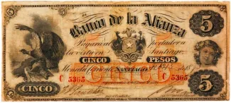 Chile 5 Pesos, 1873 obverse