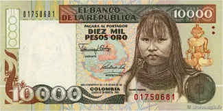 Colombia 10,000 Pesos Oro, 1992 P-437 obverse