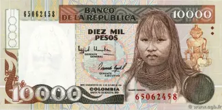 Colombia 10,000 Pesos, 1993-1994 P-437 obverse