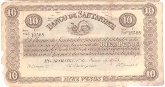 Colombia 10 Pesos, 1873-1900 obverse