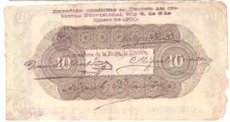 Colombia 10 Pesos, 1873-1900 reverse