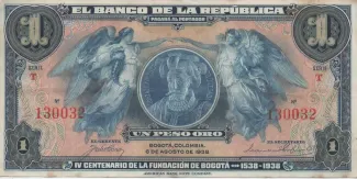 Colombia 1 Peso Oro, 1938 P-385 obverse