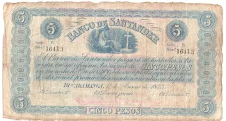 Colombia 5 Pesos, 1873-1900 obverse