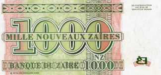 Zaire 1.000 Nouveaux Zaïres, 1995 reverse
