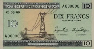 Katanga 10 Francs, 1960 obverse