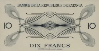 Katanga 10 Francs, 1960 reverse