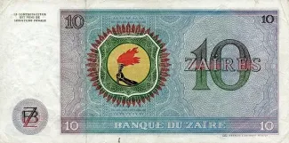 Zaire 10 Zaires, 1980-1989 reverse