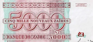 Zaire 5.000 Nouveaux Zaïres, 1995 reverse
