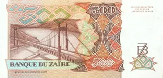 Zaire 500 Zaires, 1989 reverse