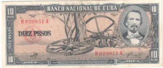 Cuba 10 Pesos, 1956-1960 obverse