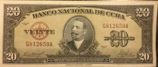 Cuba 20 Pesos, 1949-1960 obverse