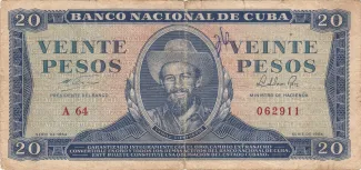 Cuba 20 Pesos, 1961-1965 obverse