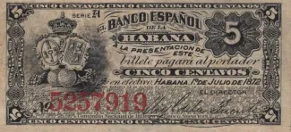 Cuba 5 Centavos, 1872-1883 P-29 obverse
